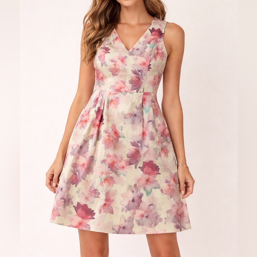 Oasis Cream and Pink Floral Dress wedding guest, holiday, baby or bridal shower